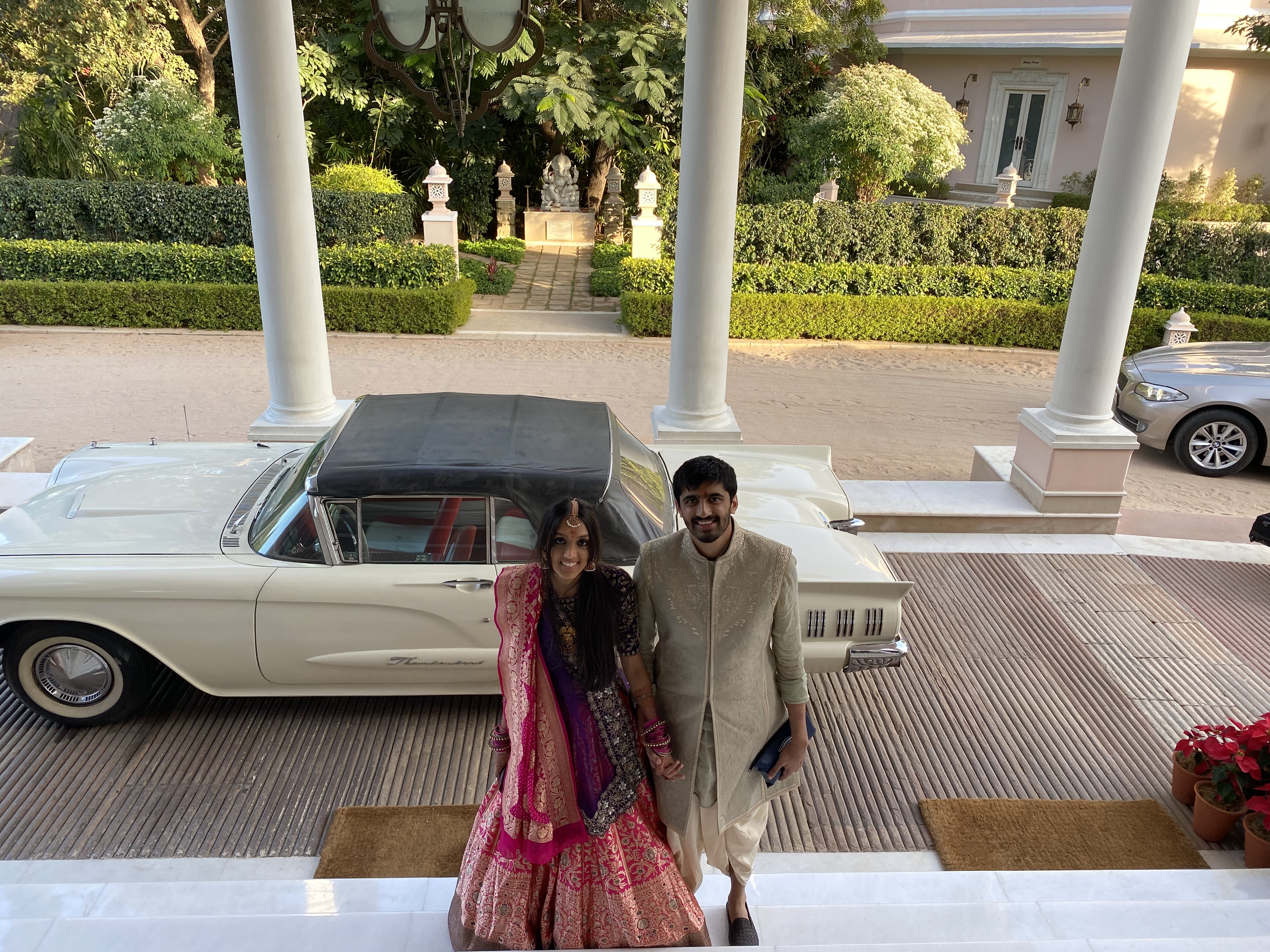Arrival at Sujan Rajmahal Palace with vintage car